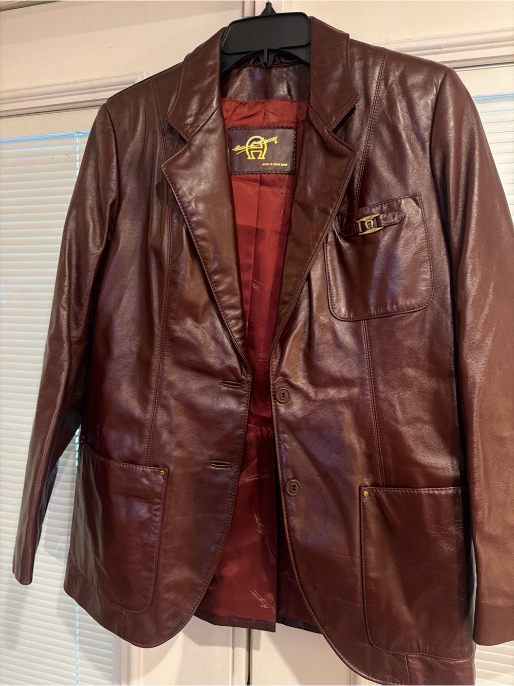Etienne Aigner Vintage Burgundy Leather Blazer — Classic Tailored Sport Coat